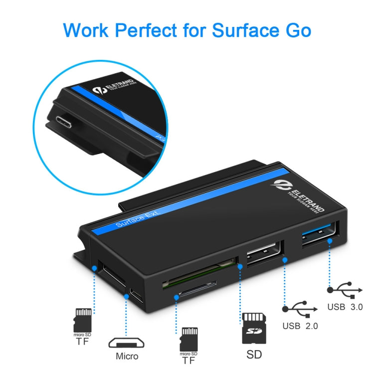 ROCKETEK RT-SGO727 Hub di interfaccia USB 3.0 + USB 2.0 + Micro USB per Microsoft Surface Go, con 2 slot per schede TF e schede SD, RT-SGO727