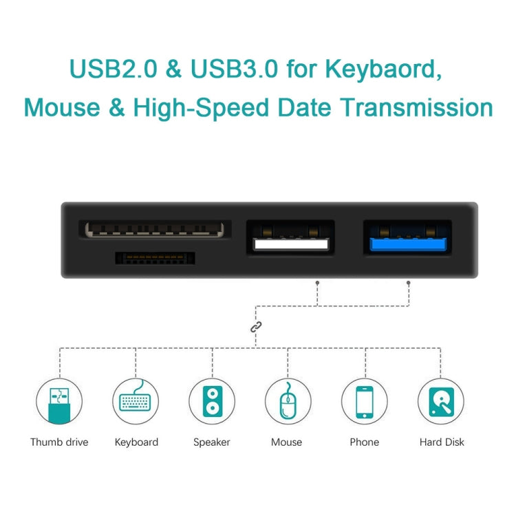 ROCKETEK RT-SGO727 Hub di interfaccia USB 3.0 + USB 2.0 + Micro USB per Microsoft Surface Go, con 2 slot per schede TF e schede SD, RT-SGO727