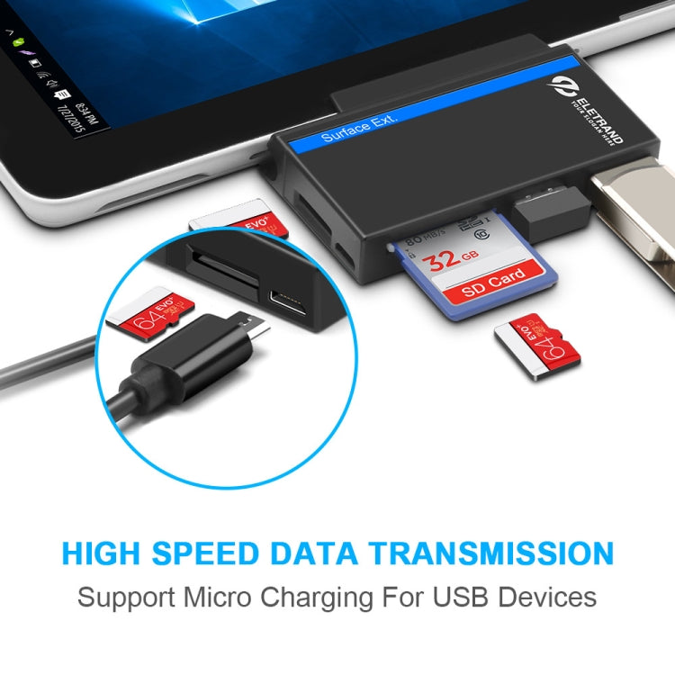 ROCKETEK RT-SGO727 Hub di interfaccia USB 3.0 + USB 2.0 + Micro USB per Microsoft Surface Go, con 2 slot per schede TF e schede SD, RT-SGO727