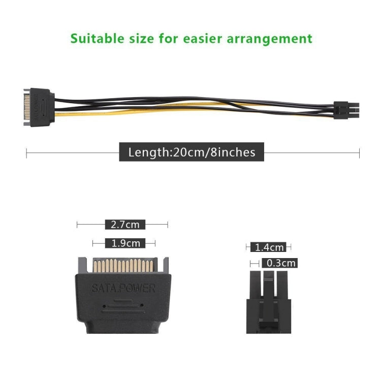 Cavo di alimentazione SATA della scheda grafica PCI Express SATA da 15 pin a 6 pin da 20 cm, SATA 15 Pin to 6 Pin Female