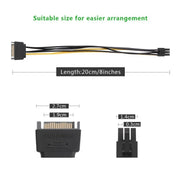 Cavo di alimentazione SATA della scheda grafica PCI Express SATA da 15 pin a 6 pin da 20 cm, SATA 15 Pin to 6 Pin Female