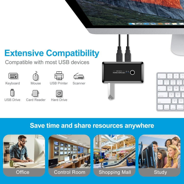UK204V Selettore interruttore USB 3.0 senza unità 2 porte USB Condivisione 4 porte USB Adattatore commutatore per mouse, tastiera, stampante