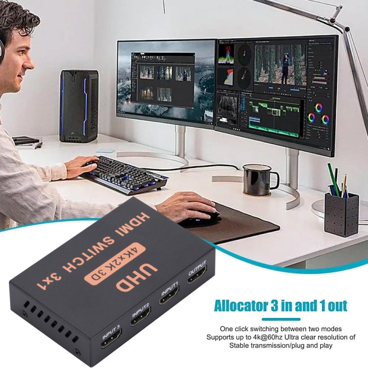 Switch HDMI Switch video HD 3 in 1 uscita 4Kx2K, con telecomando, 3 into 1 out, with Remote Control