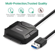 UGREEN Convertitore cavo adattatore USB 3.0 a SATA per disco rigido da 2,5/3,5 pollici HDD e SSD, supporto UASP SATA 3.0, USB 3.0 to SATA
