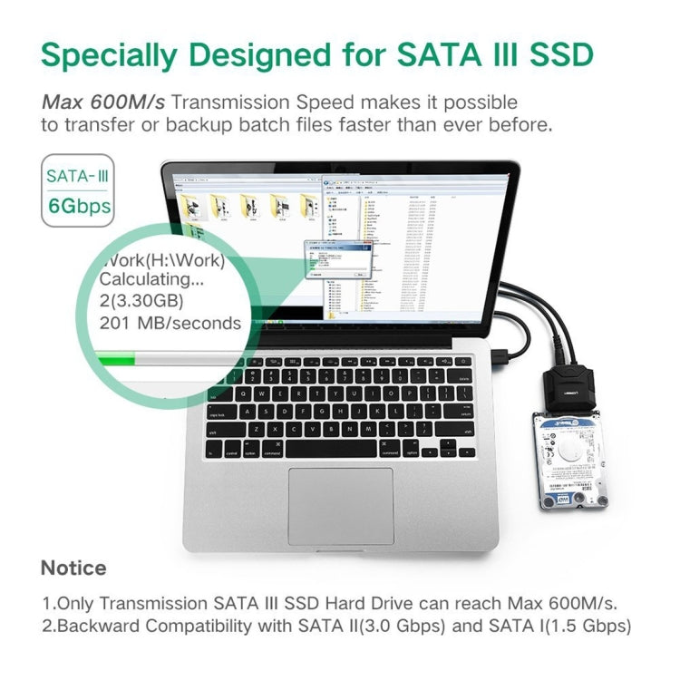 UGREEN Convertitore cavo adattatore USB 3.0 a SATA per disco rigido da 2,5/3,5 pollici HDD e SSD, supporto UASP SATA 3.0, USB 3.0 to SATA