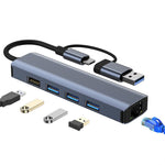 Adattatore HUB USB-C 5 in 2 con porta LAN Gigabit