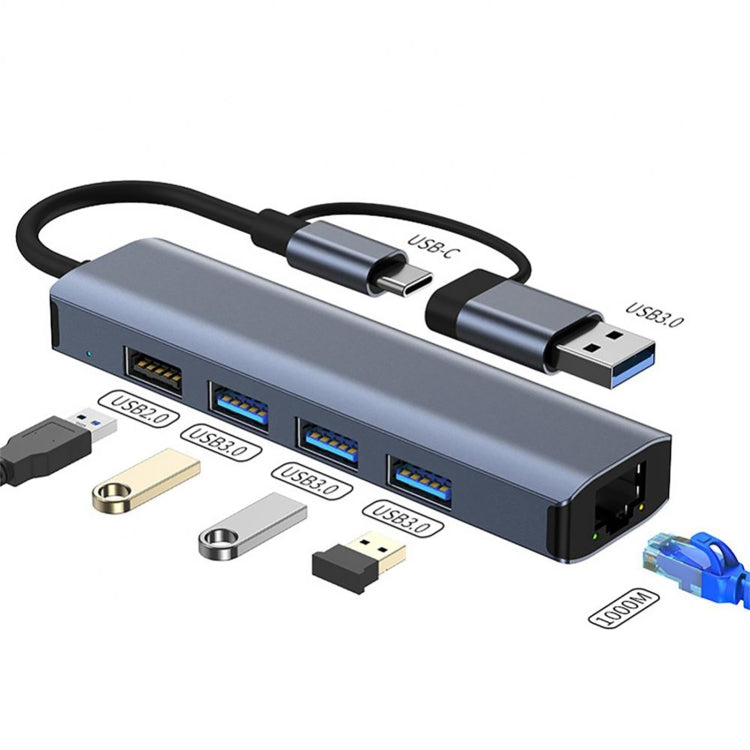 Adattatore HUB USB-C 5 in 2 con porta LAN Gigabit