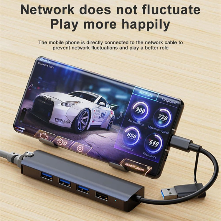 Adattatore HUB USB-C 5 in 2 con porta LAN Gigabit