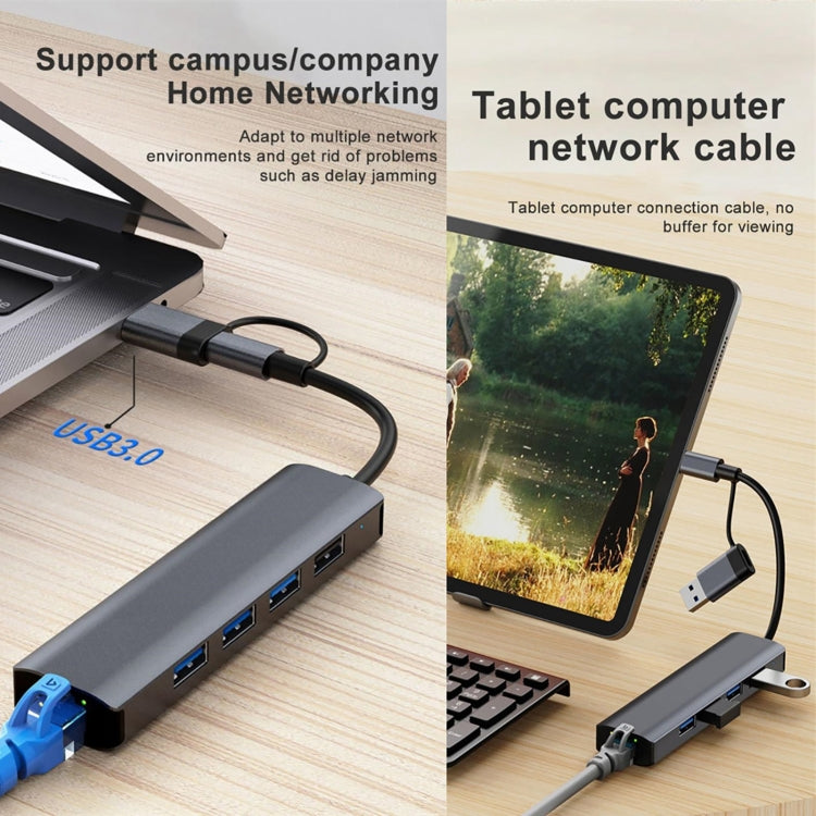 Adattatore HUB USB-C 5 in 2 con porta LAN Gigabit