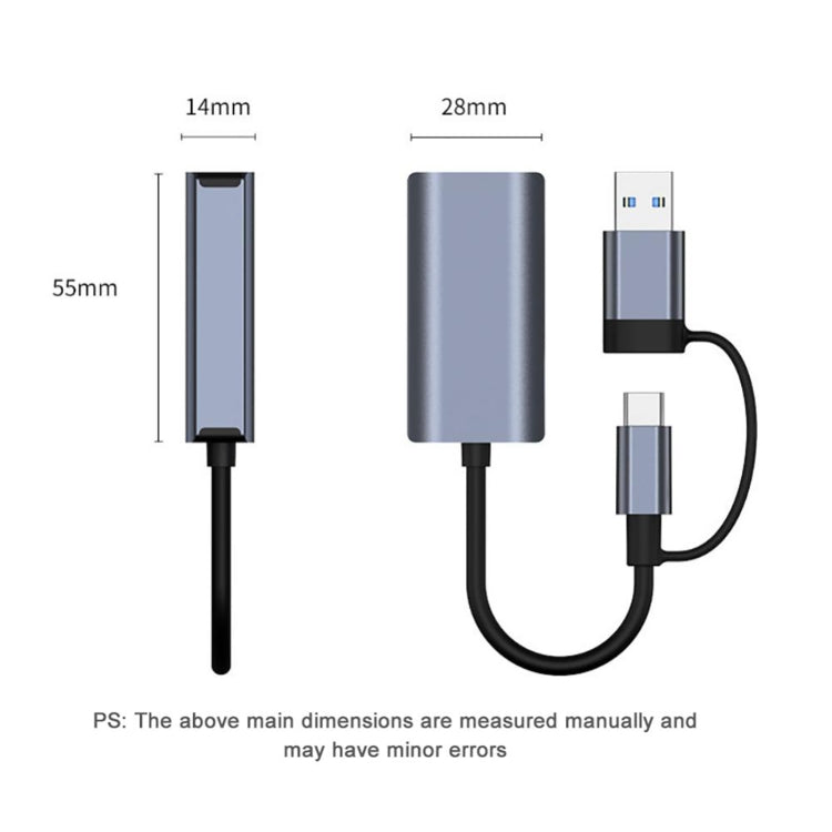 Adattatore HUB USB Tipo-C a RJ45 2 in 1 BYL-2207