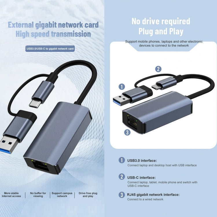 Adattatore HUB USB Tipo-C a RJ45 2 in 1 BYL-2207