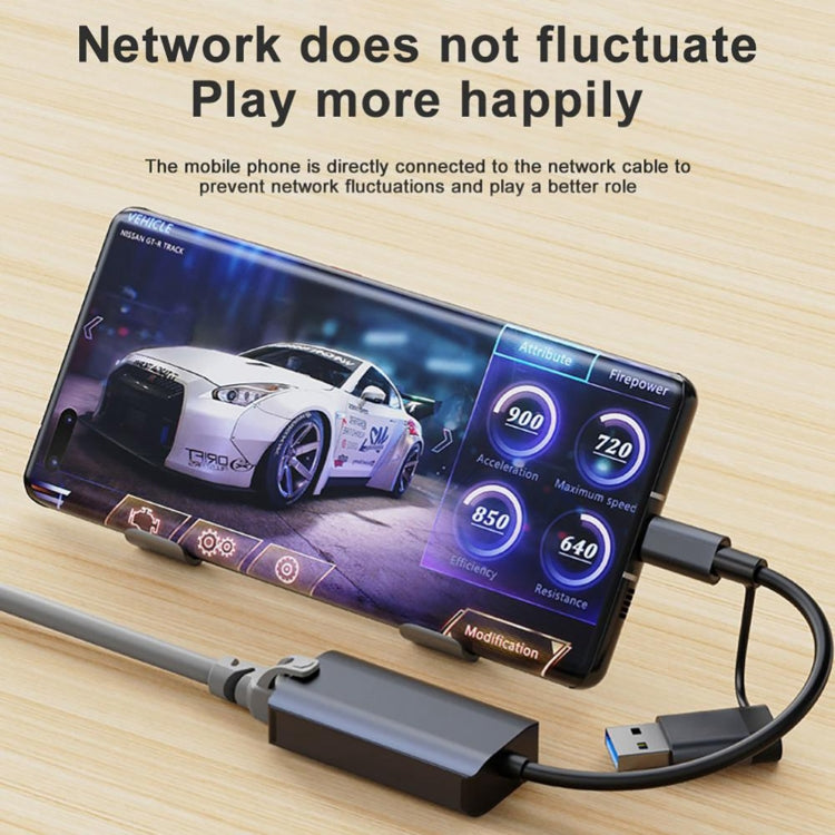 Adattatore HUB USB Tipo-C a RJ45 2 in 1 BYL-2207