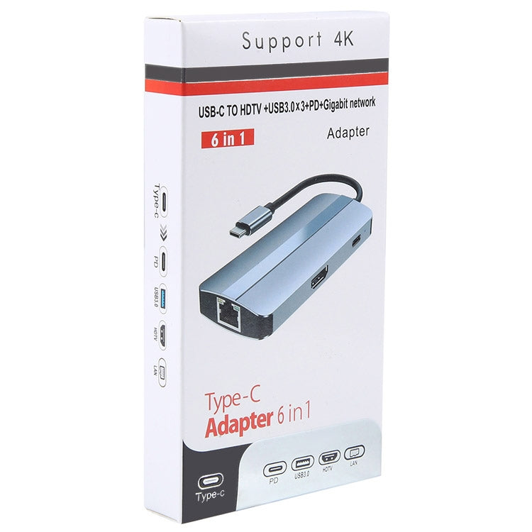 Adattatore HUB USB-C 6 in 1 con LAN e ricarica PD 100W