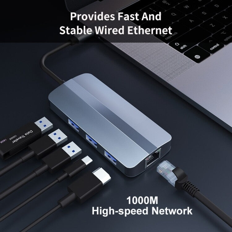 Adattatore HUB USB-C 6 in 1 con LAN e ricarica PD 100W