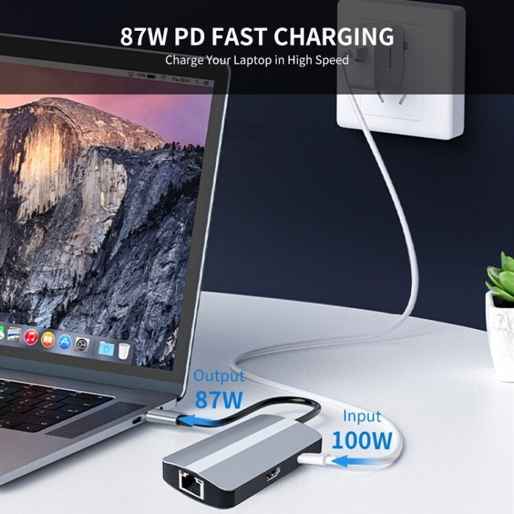 Adattatore HUB USB-C 6 in 1 con LAN e ricarica PD 100W