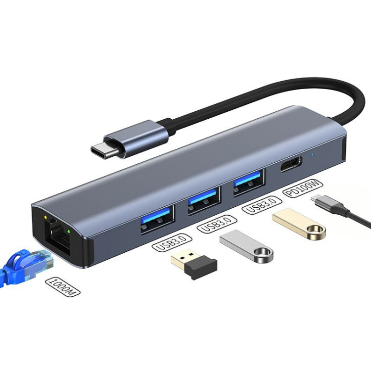 Adattatore HUB USB-C 5 in 1 con porta di rete 1000M