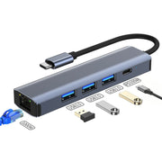 BYL-2302 Adattatore HUB docking station multifunzione da USB-C/Tipo-C a USB 5 in 1 con porta di rete 1000M, BYL-2302