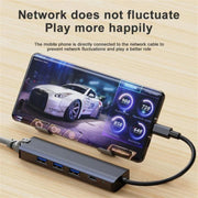 BYL-2302 Adattatore HUB docking station multifunzione da USB-C/Tipo-C a USB 5 in 1 con porta di rete 1000M, BYL-2302