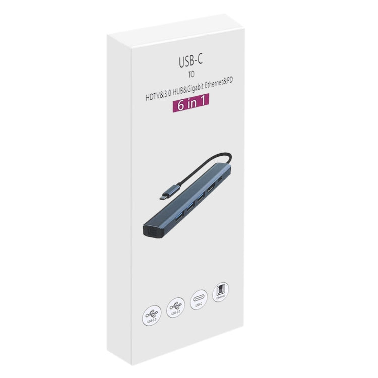 Adattatore HUB USB-C 6 in 1 con porta di rete 1000M