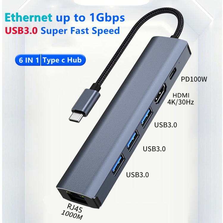 Adattatore HUB USB-C 6 in 1 con porta di rete 1000M