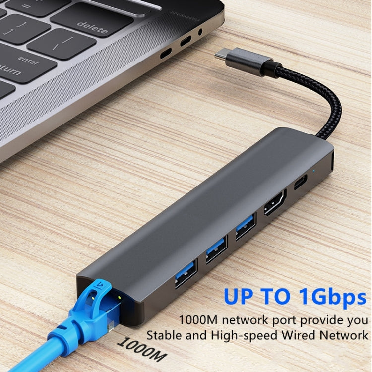Adattatore HUB USB-C 6 in 1 con porta di rete 1000M