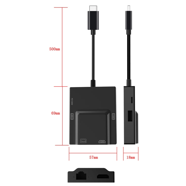 Adattatore HUB USB-C 5 in 1 con HDMI, RJ45, USB3.0