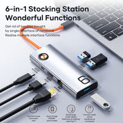 ROCK TR28 HDMI 4K Gigabit Network PD Caricatore rapido 6 in 1 HUB USB 3.0, TR28 6  in 1 HUB
