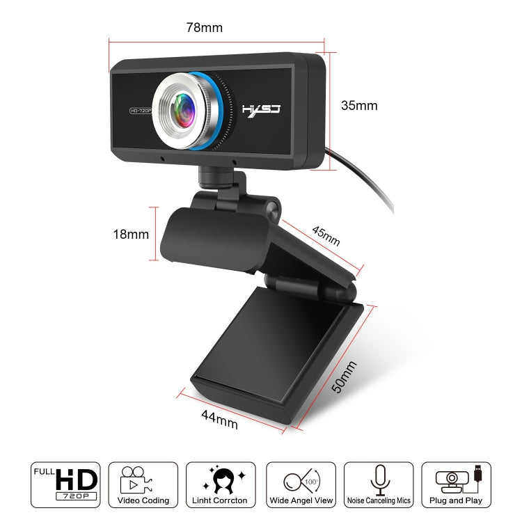 HXSJ S90 Webcam HD 30fps 1 Megapixel 720P per desktop/laptop/Android TV, con microfono fonoassorbente da 8 m, lunghezza cavo: 1,5 m, S90