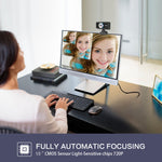 HXSJ S90 Webcam HD 30fps 1 Megapixel 720P per desktop/laptop/Android TV, con microfono fonoassorbente da 8 m, lunghezza cavo: 1,5 m, S90