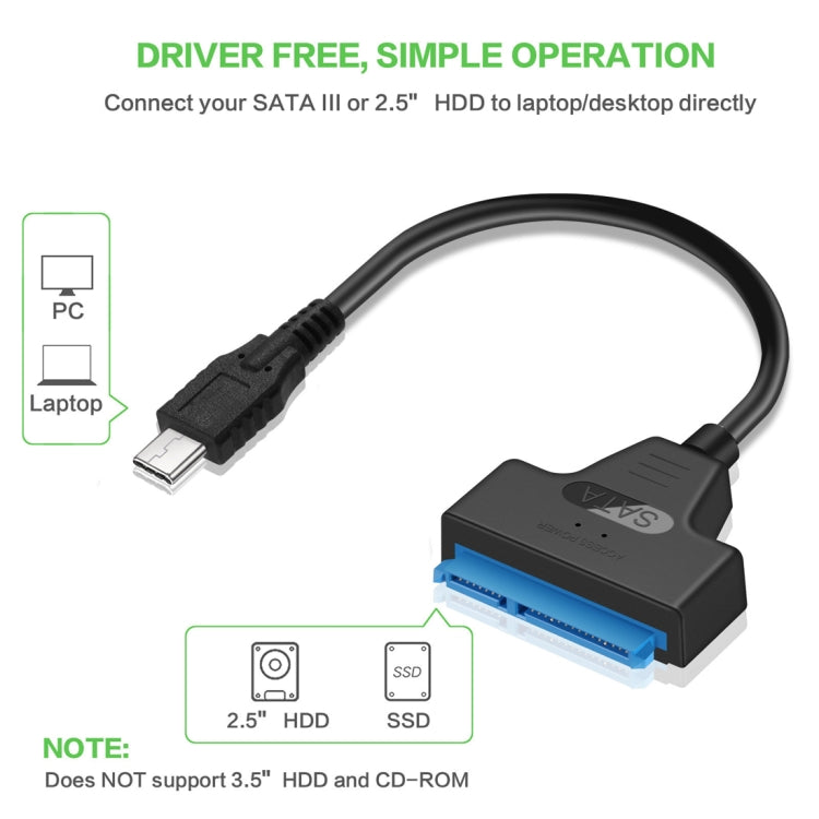 Cavo convertitore dati HDD USB-C/Type-C 3.1 maschio a SATA (15 pin + 7 pin), lunghezza: 20 cm, Type-C to SATA