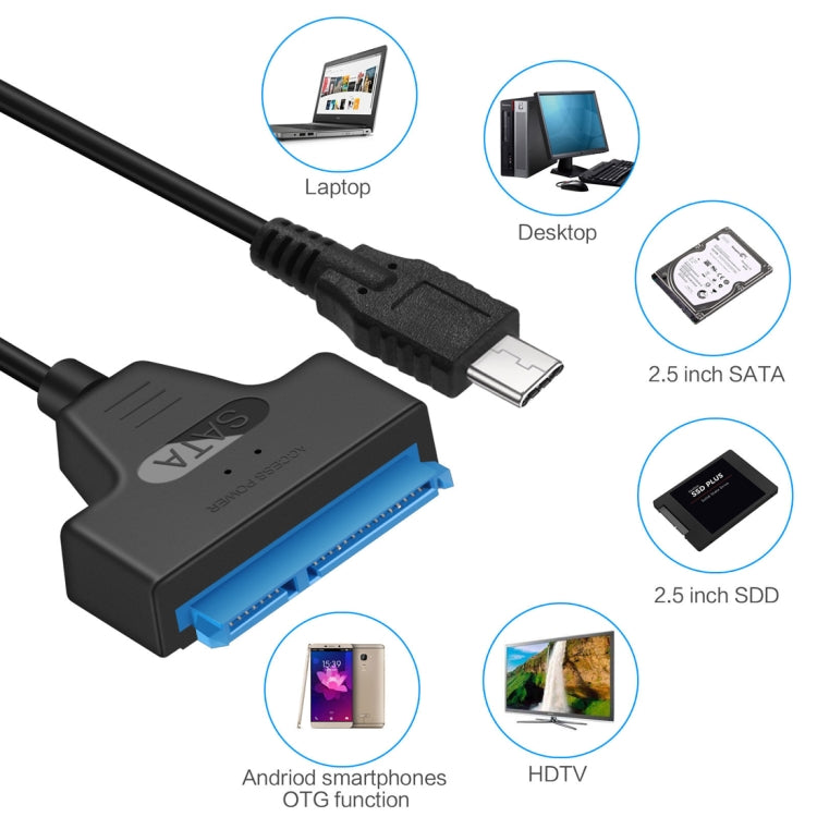 Cavo convertitore dati HDD USB-C/Type-C 3.1 maschio a SATA (15 pin + 7 pin), lunghezza: 20 cm, Type-C to SATA