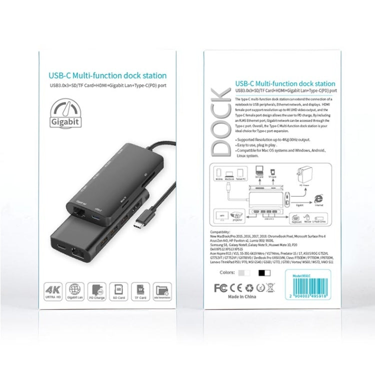 Hub USB-C 8 in 1 con HDMI 4K, USB 3.0, RJ45 e slot SD/TF