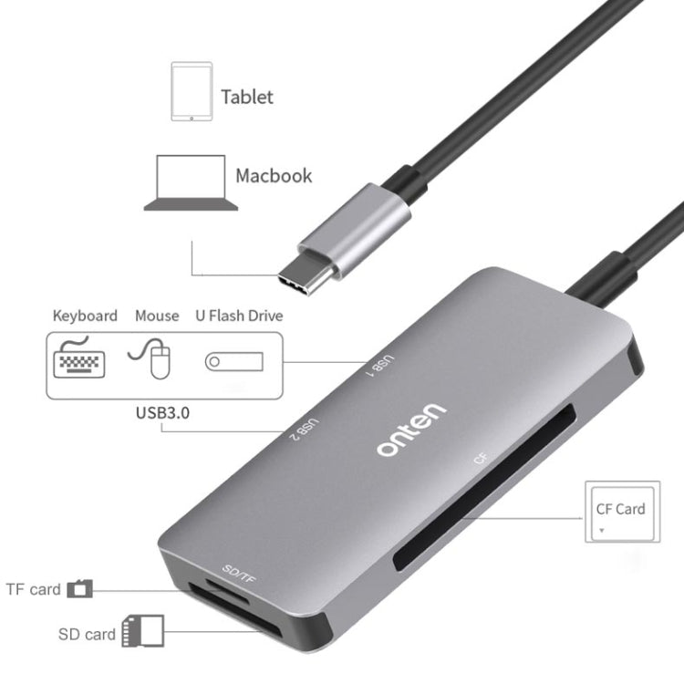 Onten 91882 Lettore di schede multifunzione 5 in 1 USB3.0 x3 + SD + TF + CF Type-C / USB-C OTG