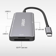 Onten 91882 Lettore di schede multifunzione 5 in 1 USB3.0 x3 + SD + TF + CF Type-C / USB-C OTG