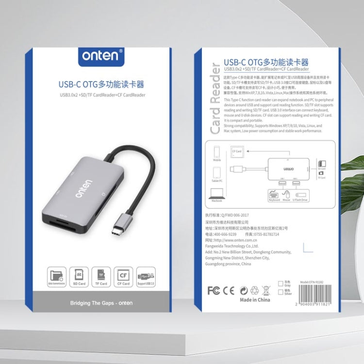 Onten 91882 Lettore di schede multifunzione 5 in 1 USB3.0 x3 + SD + TF + CF Type-C / USB-C OTG