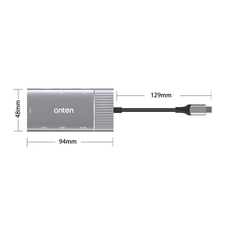 Hub USB-C 8 in 1 con HDMI, VGA, SD, TF e jack 3,5 mm