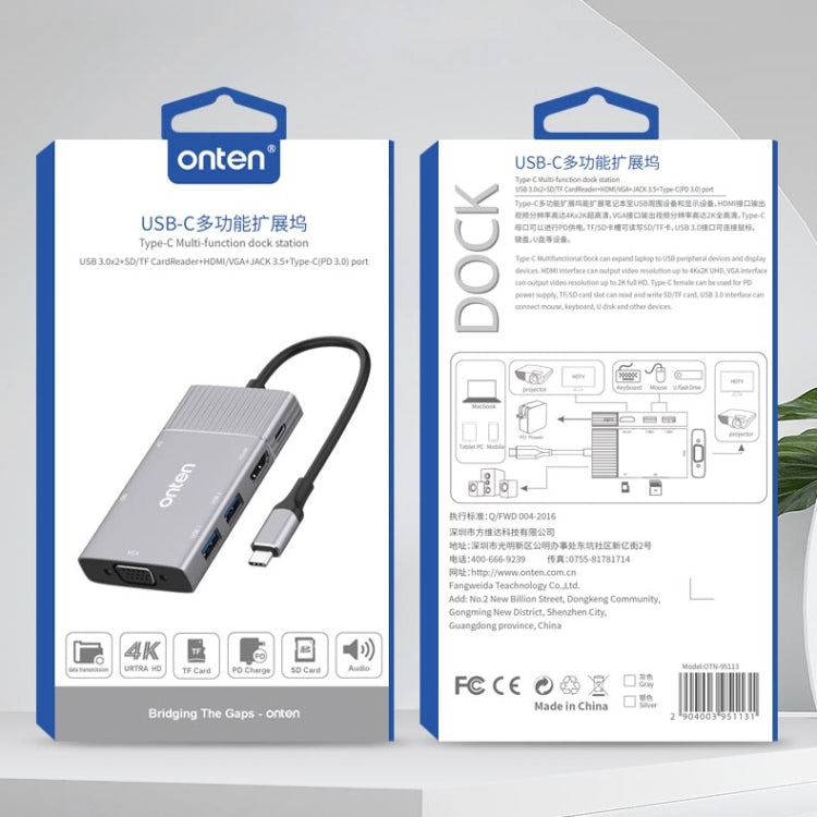 Hub USB-C 8 in 1 con HDMI, VGA, SD, TF e jack 3,5 mm