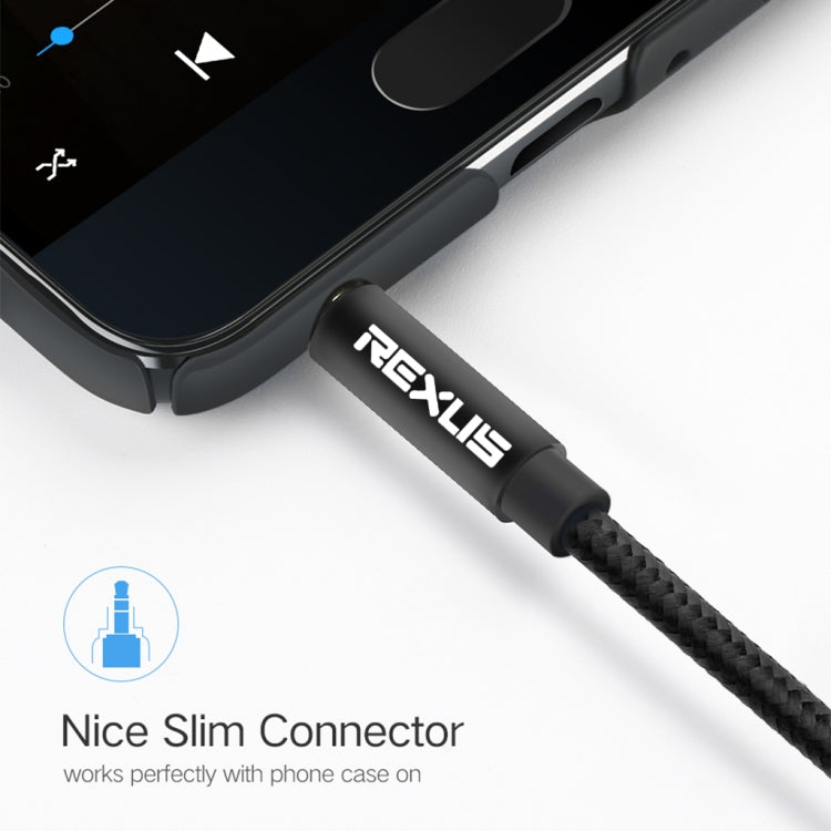 REXLIS 3629 Cavo audio jack AUX per autoradio da 3,5 mm maschio a maschio placcato oro per dispositivi digitali standard AUX da 3,5 mm, lunghezza: 1 m, Length: 1m