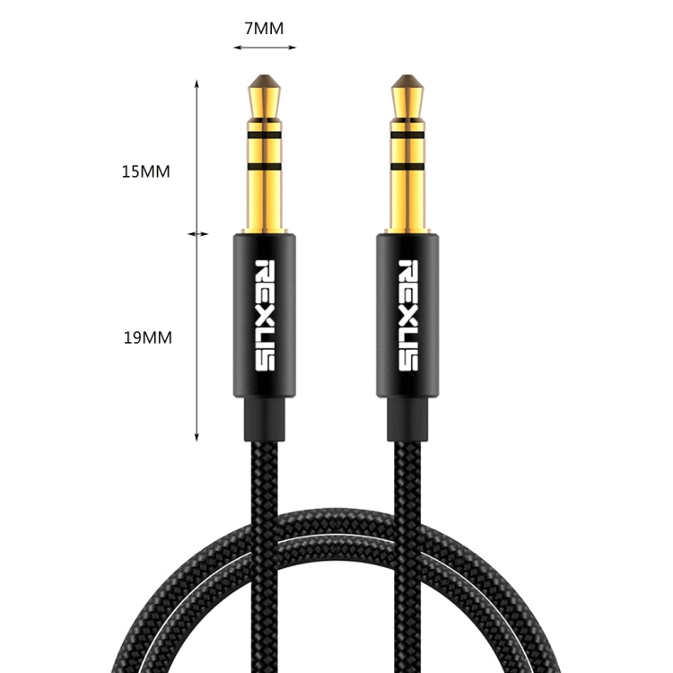 REXLIS 3629 Cavo audio jack AUX per autoradio da 3,5 mm maschio a maschio placcato oro per dispositivi digitali standard AUX da 3,5 mm, lunghezza: 1,8 m, Length: 1.8m