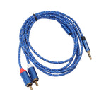REXLIS 3610 Cavo audio intrecciato in cotone blu con spina placcata oro da maschio a doppio RCA da 3,5 mm per altoparlante attivo con interfaccia di ingresso RCA, lunghezza: 1,8 m, Length: 1.8m