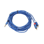 REXLIS 3610 Cavo audio intrecciato in cotone blu con spina placcata oro da maschio a doppio RCA da 3,5 mm per altoparlante attivo con interfaccia di ingresso RCA, lunghezza: 5 m, Length: 5m