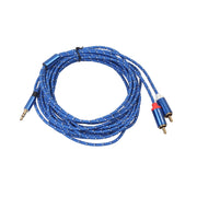 REXLIS 3610 Cavo audio intrecciato in cotone blu con spina placcata oro da maschio a doppio RCA da 3,5 mm per altoparlante attivo con interfaccia di ingresso RCA, lunghezza: 5 m, Length: 5m