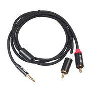 REXLIS 3635 Cavo audio intrecciato in cotone nero con spina placcata oro da maschio a doppio RCA da 3,5 mm per altoparlante attivo con interfaccia di ingresso RCA, lunghezza: 1 m, Length: 1m