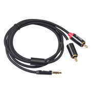 REXLIS 3635 Cavo audio intrecciato in cotone nero con spina placcata oro da maschio a doppio RCA da 3,5 mm per altoparlante attivo con interfaccia di ingresso RCA, lunghezza: 1,8 m, Length: 1.8m