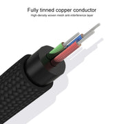 REXLIS 3635 Cavo audio intrecciato in cotone nero con spina placcata oro da maschio a doppio RCA da 3,5 mm per altoparlante attivo con interfaccia di ingresso RCA, lunghezza: 1,8 m, Length: 1.8m