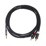 REXLIS 3635 Cavo audio intrecciato in cotone nero con spina placcata oro da maschio a doppio RCA da 3,5 mm per altoparlante attivo con interfaccia di ingresso RCA, lunghezza: 3 m, Length: 3m