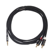 REXLIS 3635 Cavo audio intrecciato in cotone nero con spina placcata oro da maschio a doppio RCA da 3,5 mm per altoparlante attivo con interfaccia di ingresso RCA, lunghezza: 3 m, Length: 3m