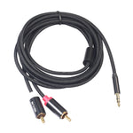 REXLIS 3635 Cavo audio intrecciato in cotone nero con spina placcata oro da maschio a doppio RCA da 3,5 mm per altoparlante attivo con interfaccia di ingresso RCA, lunghezza: 5 m, Length: 5m