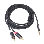REXLIS 3635 Cavo audio intrecciato in cotone nero con spina placcata oro da maschio a doppio RCA da 3,5 mm per altoparlante attivo con interfaccia di ingresso RCA, lunghezza: 5 m, Length: 5m
