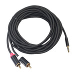 REXLIS 3635 Cavo audio intrecciato in cotone nero con spina placcata oro da maschio a doppio RCA da 3,5 mm per altoparlante attivo con interfaccia di ingresso RCA, lunghezza: 10 m, Length: 10m